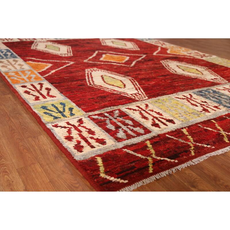 Red Moroccan Oriental Area Rug Handmade Wool Carpet - 6'9" x 9'10" - 6'9" x 9'10" - Red
