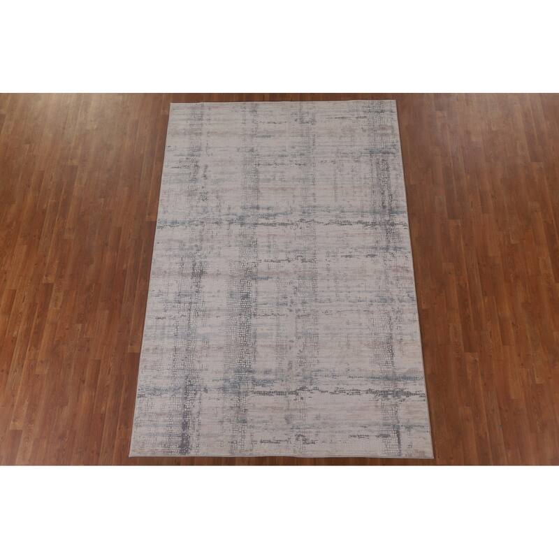Beige Contemporary Abstract Rug Washable Machine-Made Oriental Printed Carpet