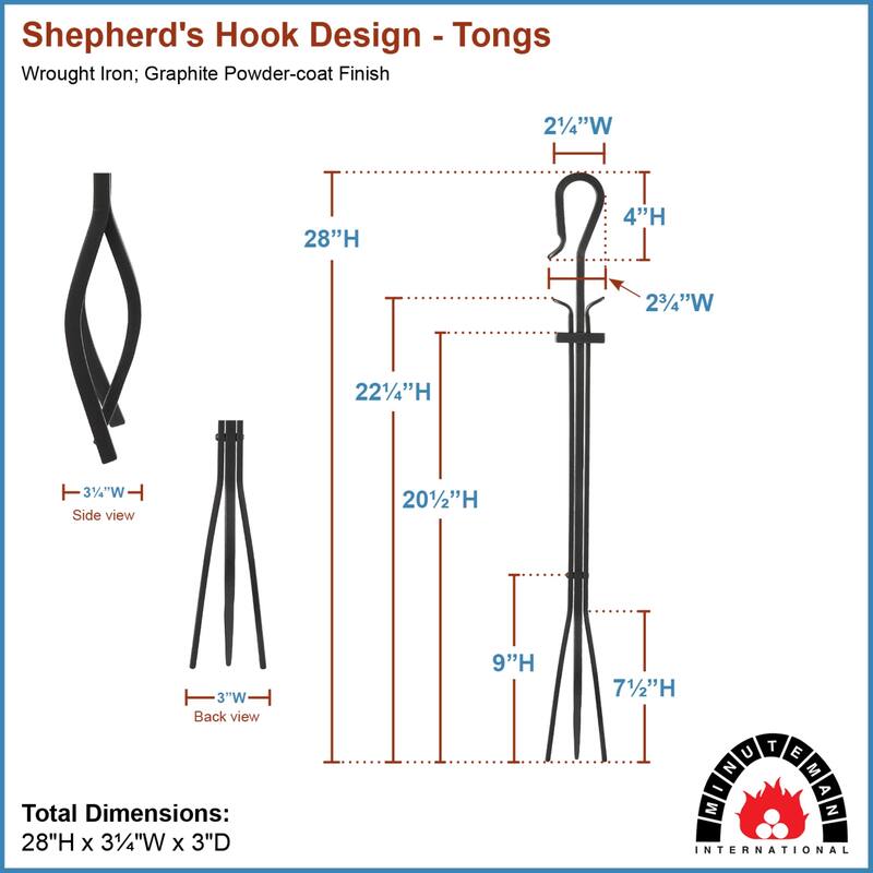 Achla Designs Shepherd's Hook Fireplace Tongs Tool, 28 Inch Tall, Graphite Finish