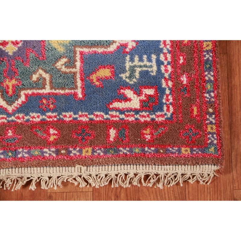 Hand Knotted Oriental 100% Wool Carpet Transitional Geometric Navy Blue & Blues Khotan Runner Rug - 9' 11'' X 2' 6''