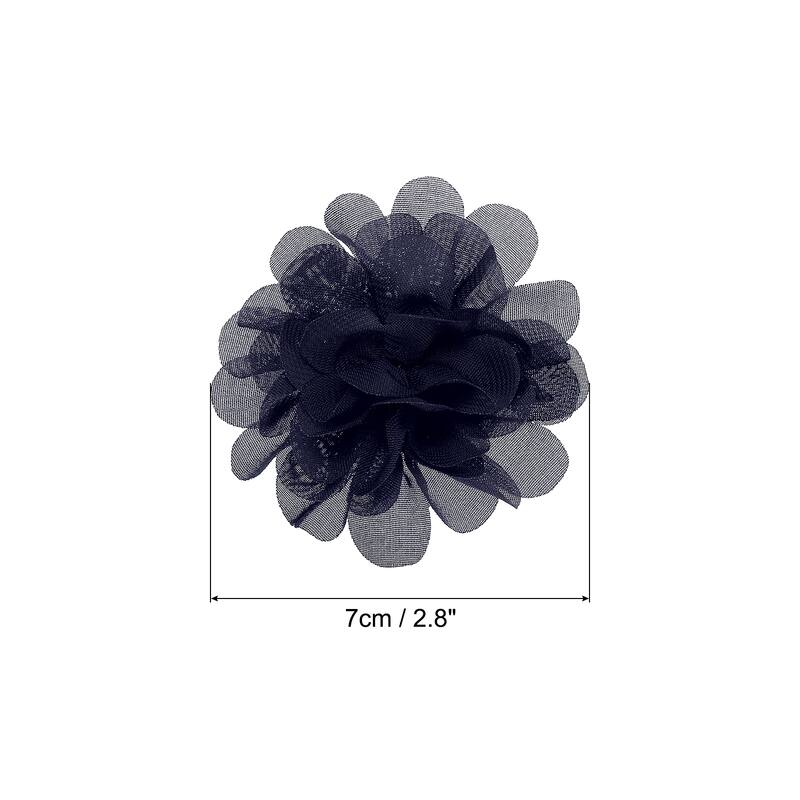 10Pcs Chiffon Flowers Fabric Flower Sewing Fabric Appliques - Navy Blue - 2.8"