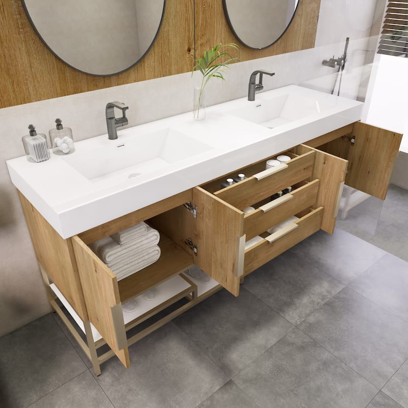 Noble 72" Free Standing Vanity with Reinforced Acrylic Double Sink - 72" Width