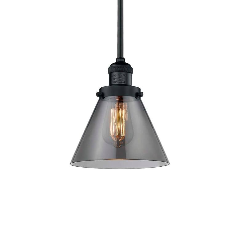 Innovations Lighting Large Cone Single Light 8" Wide Mini Pendant with - Matte Black / Smoked