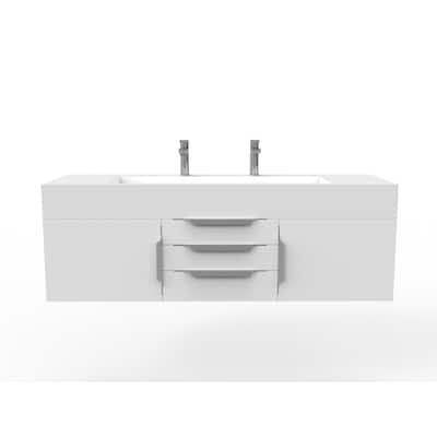 Nile 60" Wall Mounted Bathroom Vanity Set w/ White Top