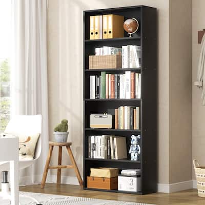 6-Tier Wooden Bookshelf - Rustic Storage Shelf for Living Room, Office & Bedroom , Easy Assembly