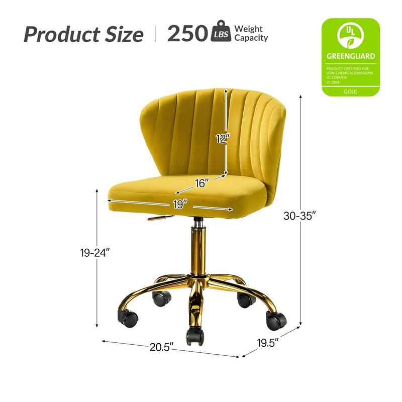 Ilia Modern Velvet Wingback 360 degree Ergonomic Office Task Chair with Channel Tufted Back by HULALA HOME