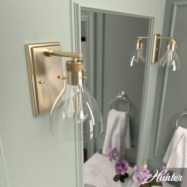 slide 2 of 14, Hunter Van Nuys 1-Light Wall Sconce - Damp Rated - Bathroom, Laundry, Hallway - Transitional, Vintage, Industrial Alturas Gold