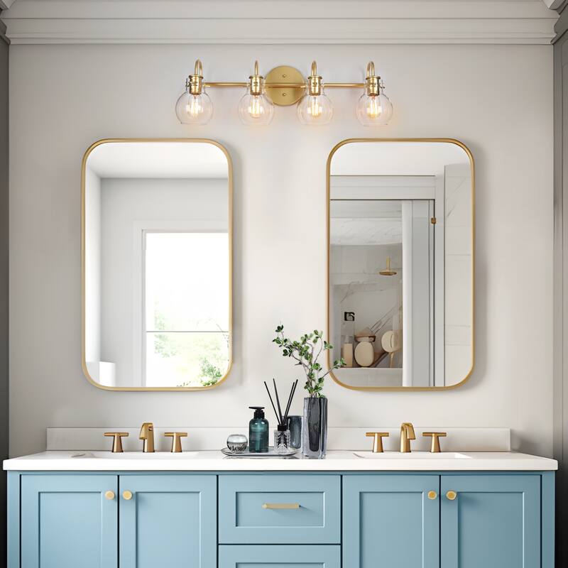 Bela Modern Gold 4-Light Bathroom Vanity Lights Glass Dimmable Wall Sconces