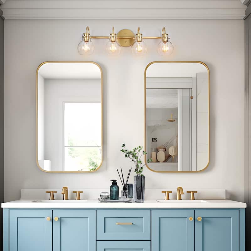 Modern Glam 4-Light Linear Bathroom Vanity Light Gold Metal Wall Sconces with Clear Glass