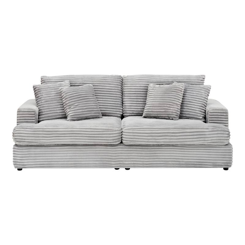 Corduroy Loveseat Sofa with 4 Pillows & Cushions, Upholstered Deep Seat Sofa wSolid Wood Base Frame Recliner Sofa Couch