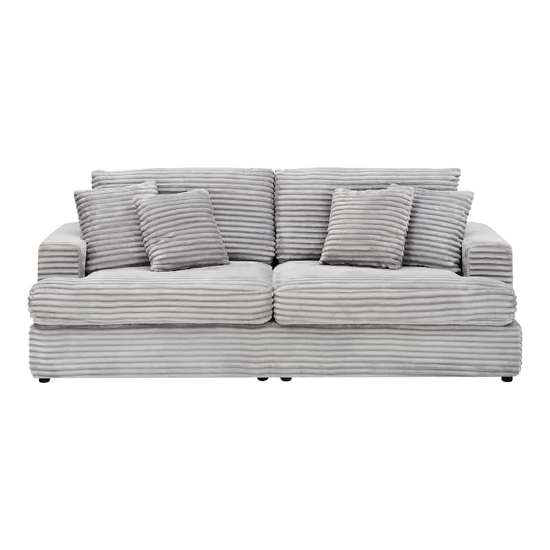 Corduroy Upholstered 3 Seater Sofa, Oversized Cloud Deep Seat Couch with 4 Lumbar Pillows, Loveseat for Living Room, Apartment
