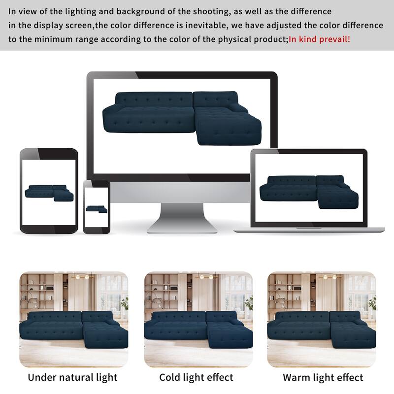 Modern Large L-Shaped Modular Sofa, 2-Piece Set, Dark Blue Polyester, Free Combinations