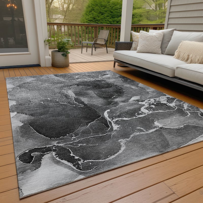 Machine Washable Indoor/ Outdoor Chantille Abstract Gray Rug