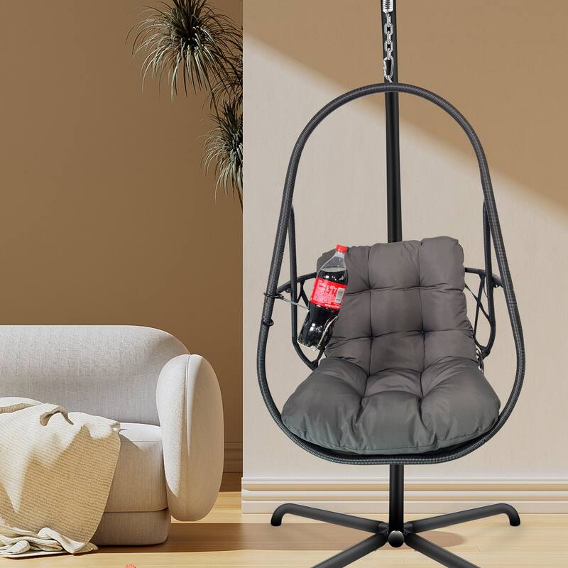 Hanging Swing Egg Chairs Foldable Hanging Basket Chair with Cup Holder