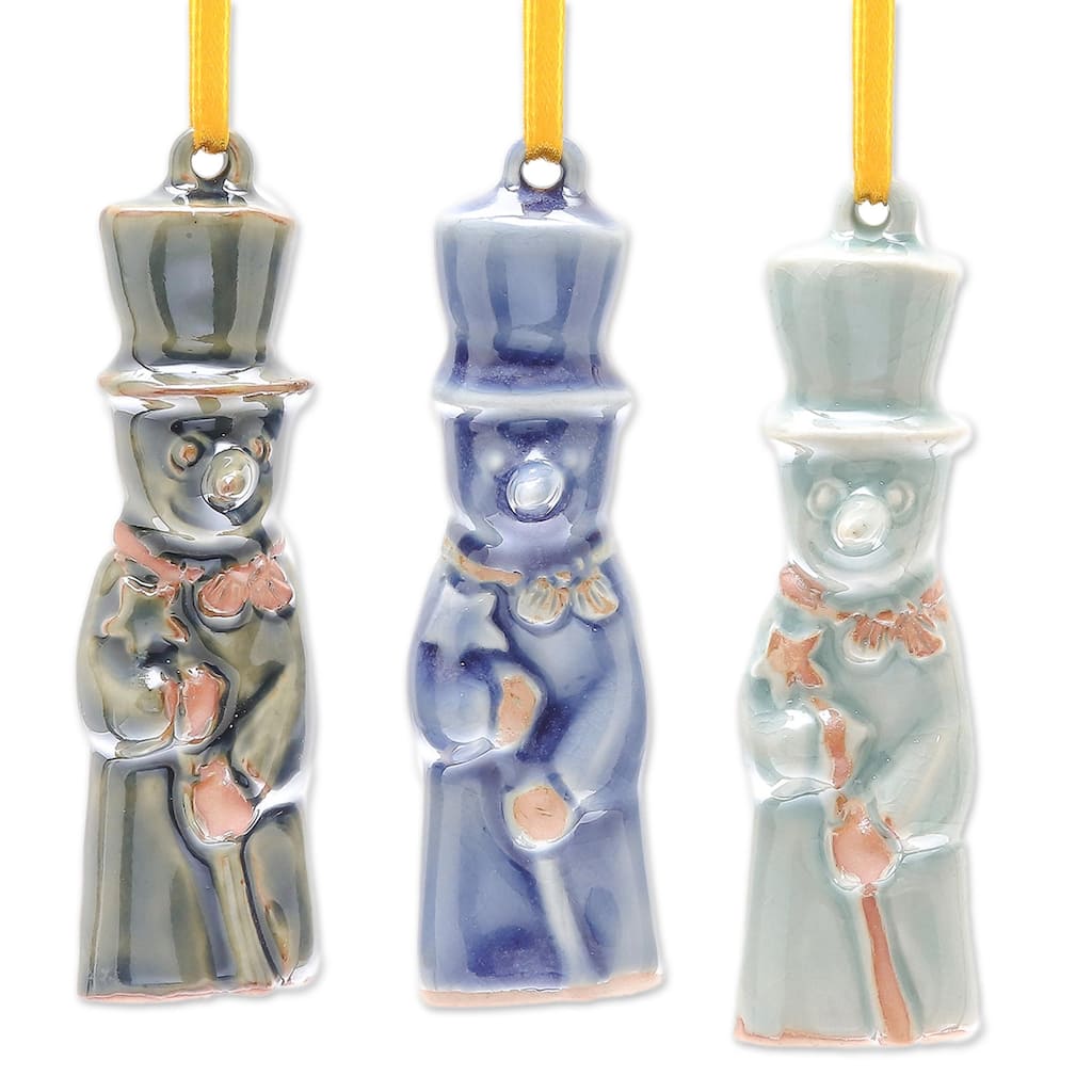 Novica Handmade Delightful Snowmen Celadon Ceramic Ornaments (Set Of 3)