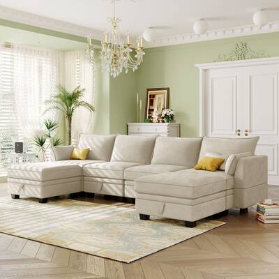 Modern U-Shape Sectional Sofa with Reversible Chaise,Convertible Sofa Bed - 115"Wx59"Dx31"H