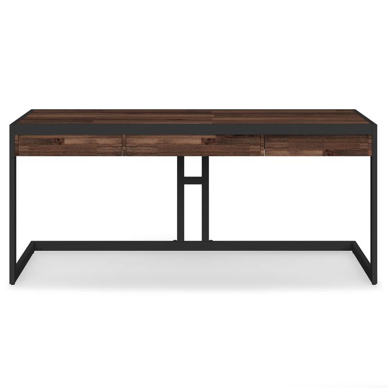 WYNDENHALL Cecilia SOLID ACACIA WOOD Industrial 72 inch Wide Large Desk in Rustic Natural Aged Brown