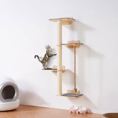 4 Tiers Tall Cat Tree Wood Cat Perch for Sleeping Playing and Climbing