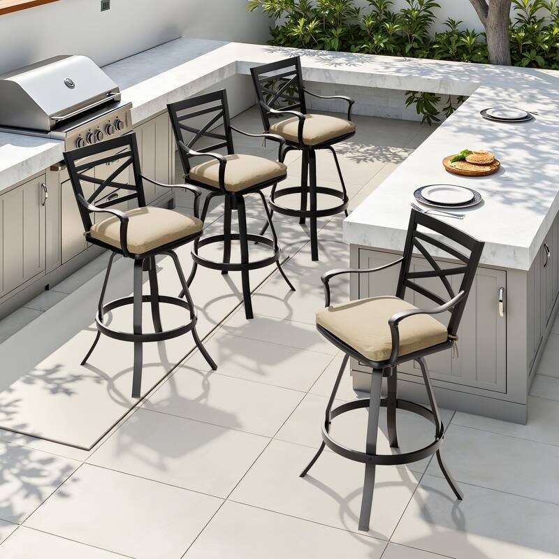 Outdoor Indoor Aluminum Swivel Patio Bar Stools Dining Chairs with Removable Sunbrella Cushion