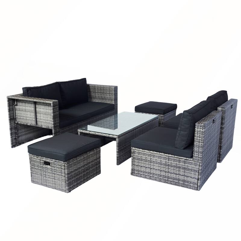 6 Piece Patio Wicker Sectional Set
