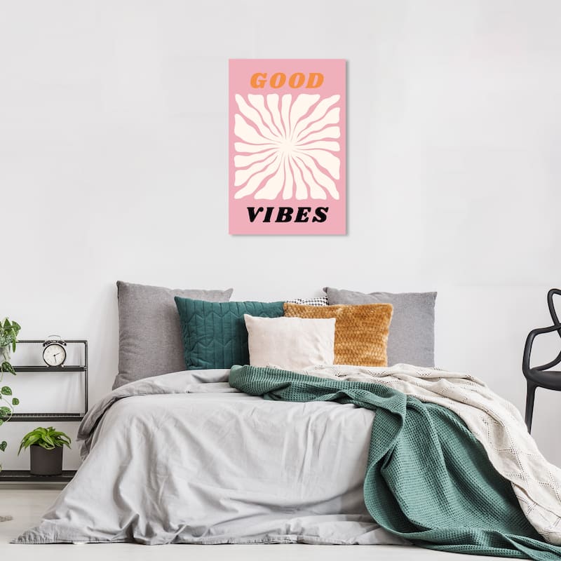Wynwood Studio Canvas Typography and Quotes Good Vibes Flower Pink and Modern & Contemporary Wall Art Canvas Print - 24 x 16