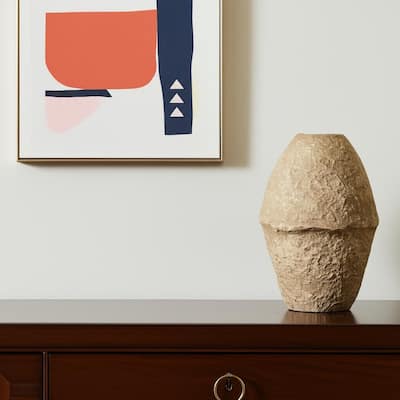 18" Beige Paper Mache Cylinder Table Vase - 12.00