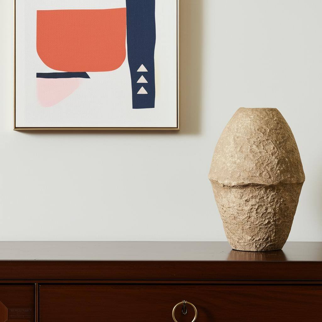 18" Beige Paper Mache Cylinder Table Vase - 12.00