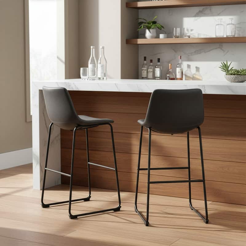 Adan Faux Leather Iron Frame Bar Stool (Set of 2)