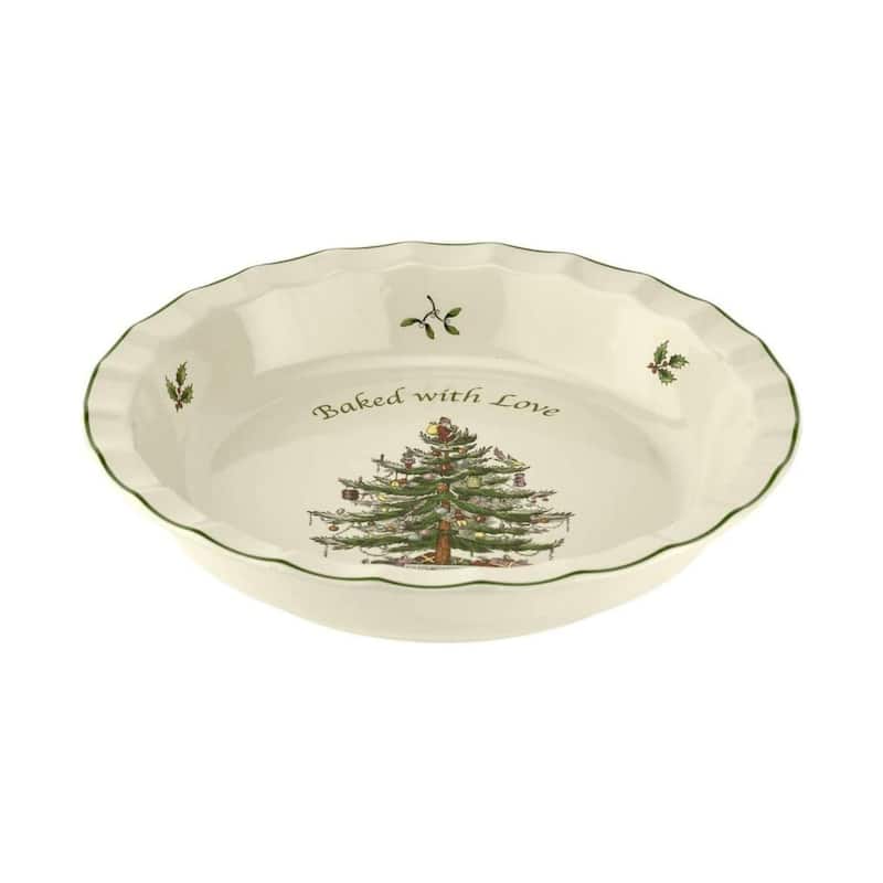 Spode Christmas Tree Baked With Love Pie Dish - 10" D x 2" H