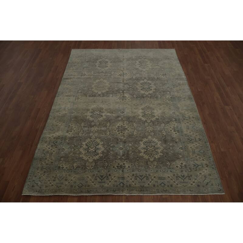 Hand Knotted Oriental 100% Wool Carpet Transitional Floral Greys & Charcoal Oushak Area Rug - 8' 7'' X 6' 0''