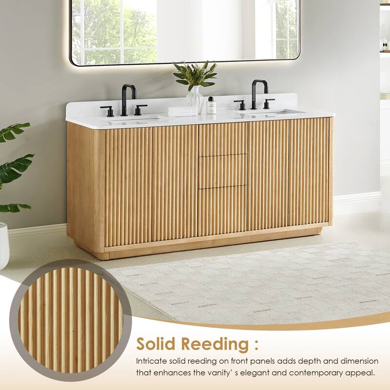 Clayton Bathroom Vanity in Washed Light Brown with Grain White Engineered Stone Countertop without Mirror