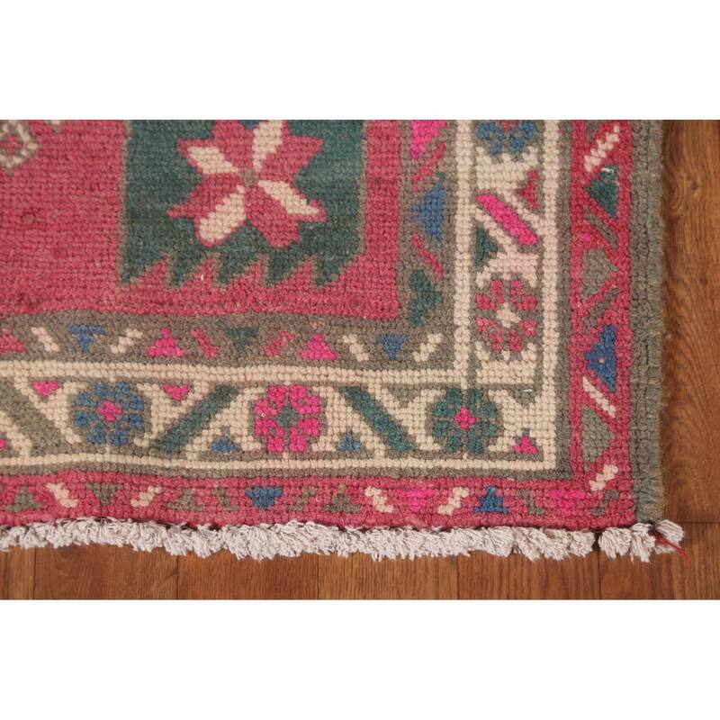 Pink Ardebil Persian Vintage Runner Rug Handmade Wool Carpet - 3'5"x 12'4"