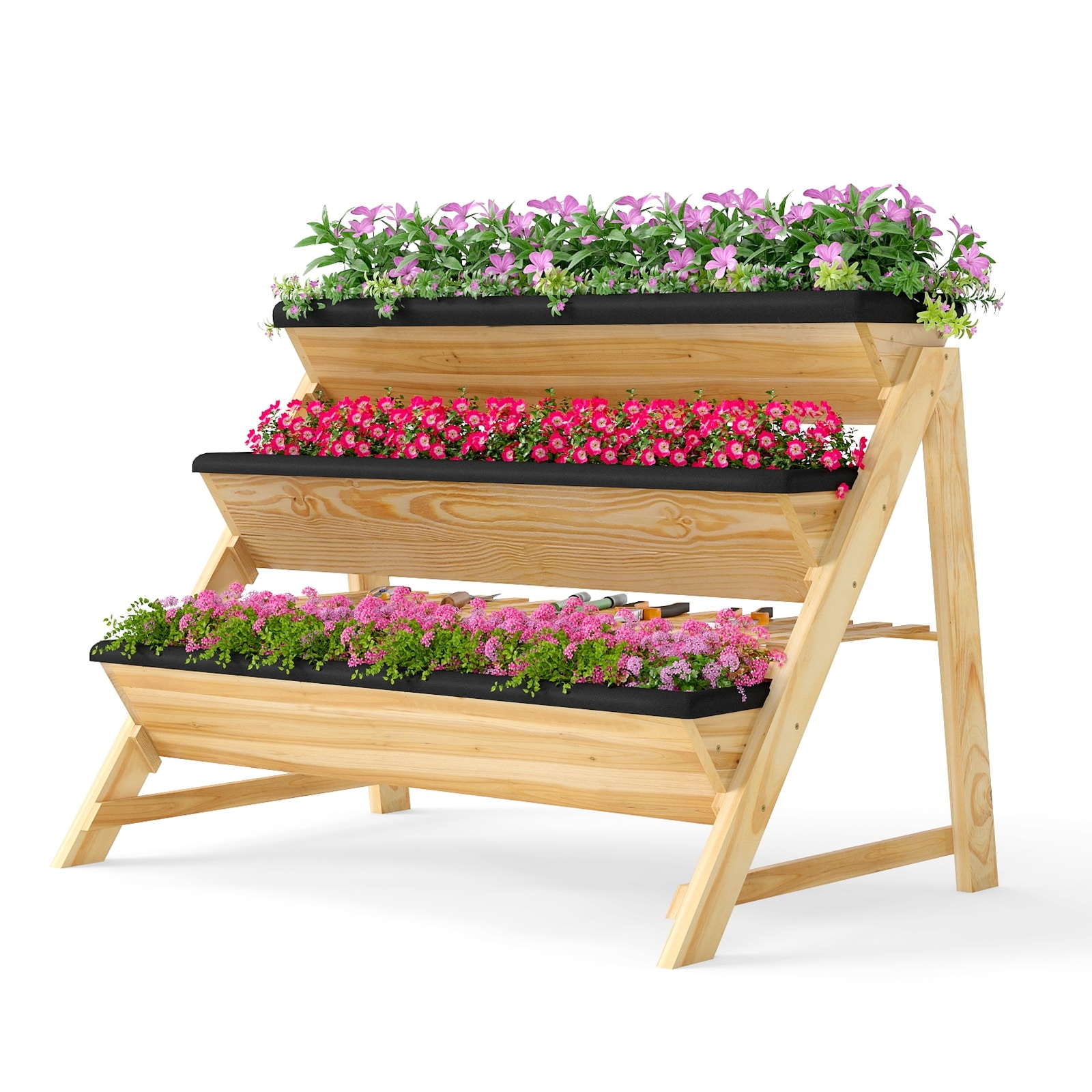 Costway 3-Tier Raised Garden Bed with 2 Side Hooks Storage Shelf - 47'' x 30''x 32''