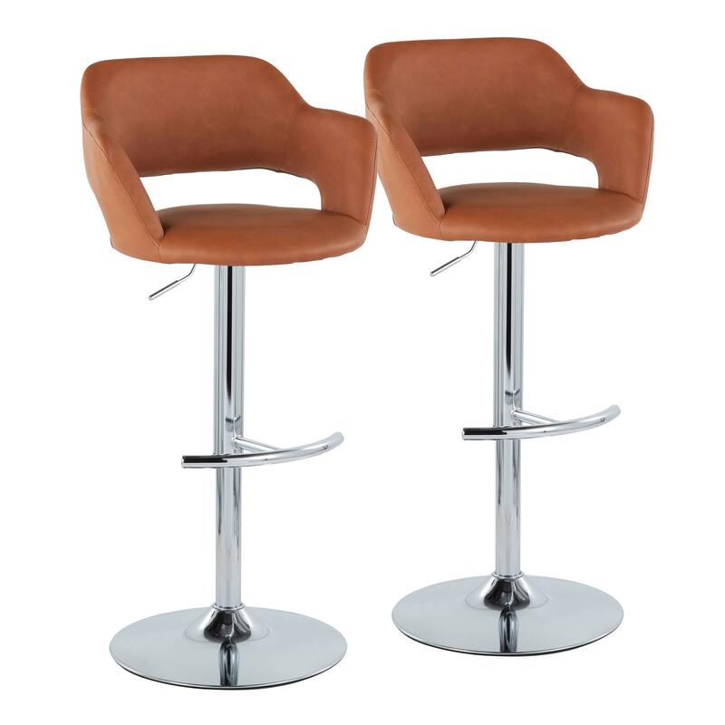 Porch & Den Vallen Adjustable Faux Leather Bar Stool with Rounded T Footrest (Set of 2)