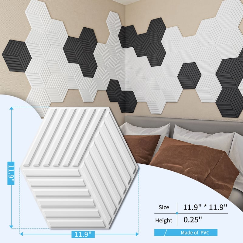 Art3d 11.9''X11.9'' PVC 3D Wall Panels for Interior Wall Decor, Textured Accent Wall Panrling,33-Pack,32 sqft