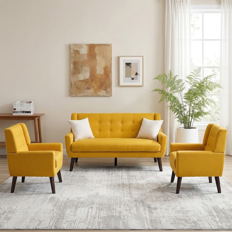 3-Piece Mid-Century Modern Living Room Set with Loveseat and 2 Chairs