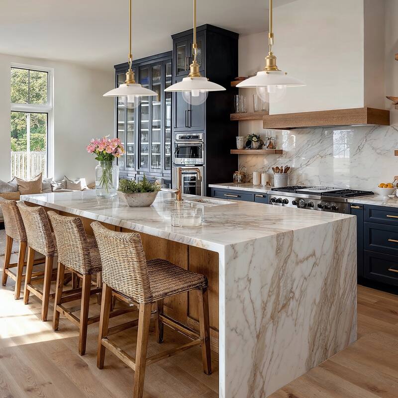 Lanesra Modern Pendant Light - Metal, Glass & Gold, Ivory White Dome Light Fixture For Modern, Farmhouse, Minimalist Room Decor