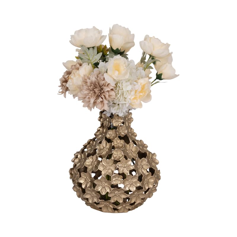 Aluminum Decorative Vase Floral Openwork Design Glam Style Modern
