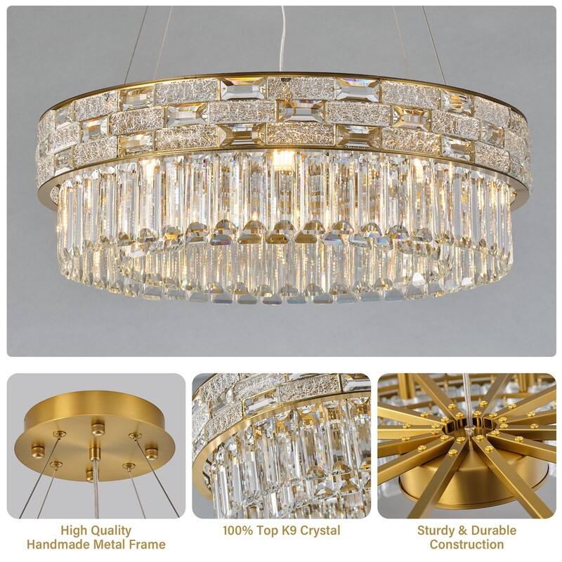 KAYLA Crystal Chandelier - Large K9 Crystal Pendant Light for High Ceilings, Entryway, Foyer, Dining Room & Living Room