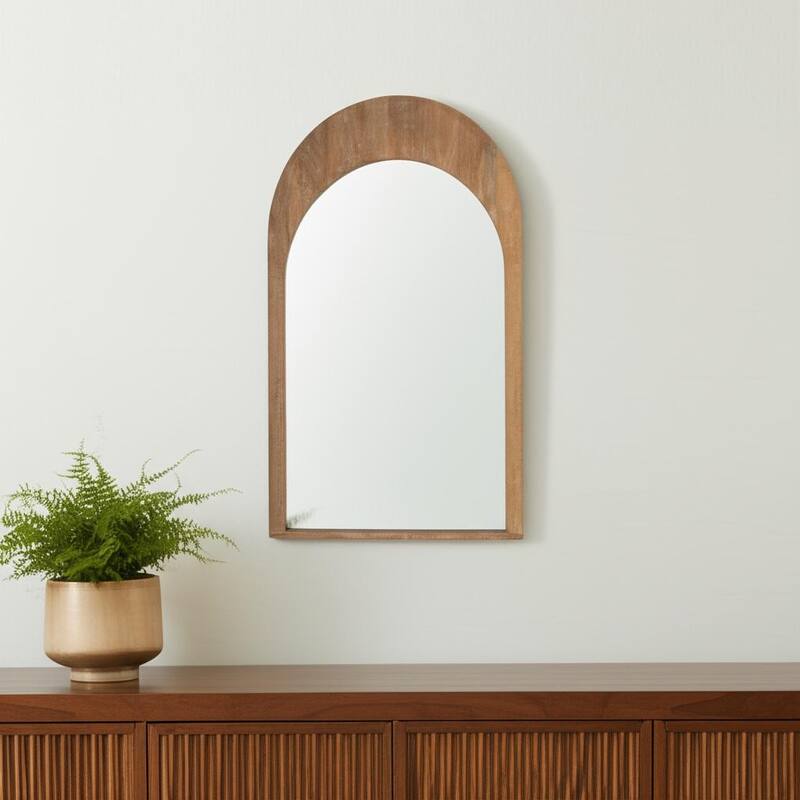 HomeRoots 48" Light Brown Solid Wood Arch Framed Accent Mirror - 30.00 in. x 48.00 in. x 1.00 in. - 30.00 in. x 48.00 in.  x 1.00 in.
