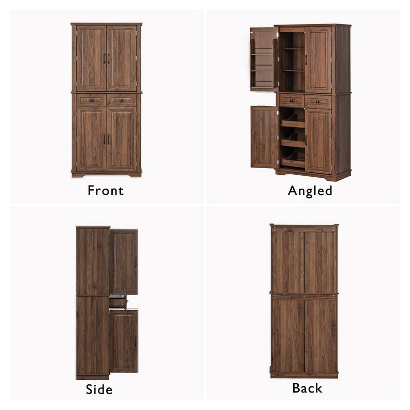 Farmhouse 71" Pantry Cabinet with 3 Slide-Out Organizers, 6 Door Shelves, Adjustable Storage for Kitchen