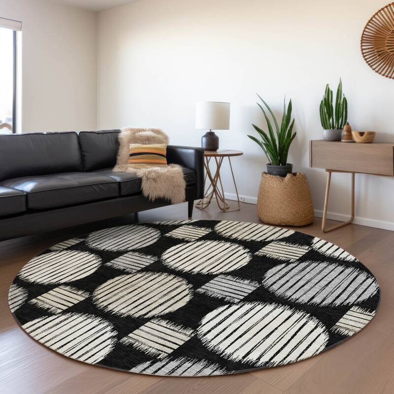 Premium Washable Super Soft Modern Pop Mayfield Rug - Black - 8' x 8'