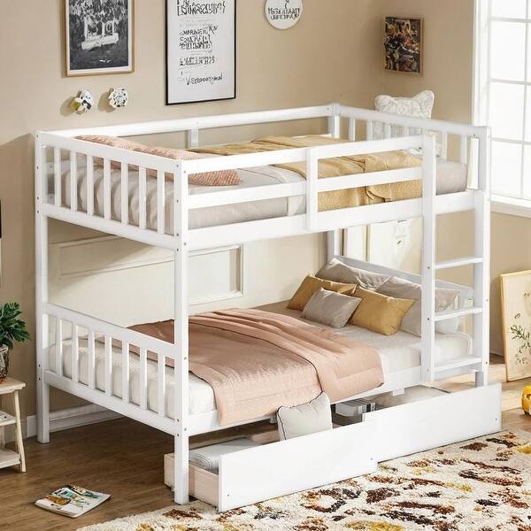 slide 2 of 12, Bunk Bed with Ladder and Safety Guardrails, Convertible into 2 Twin Beds White