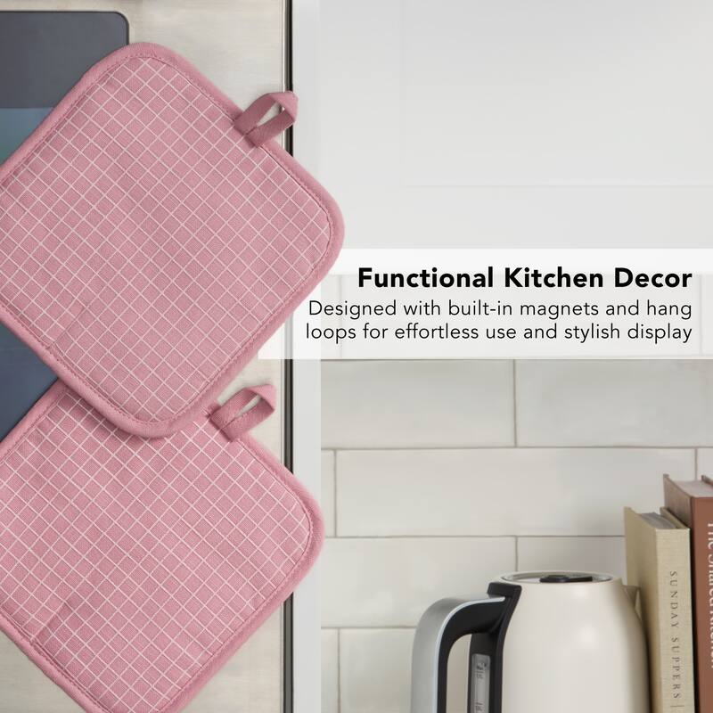 KITCHENAID Gourmet Series Gridlines Pot Holders 2-Pack Set, Heat Resistant up to 600°F, Soft Silicone Grip, Magnetic Cuff