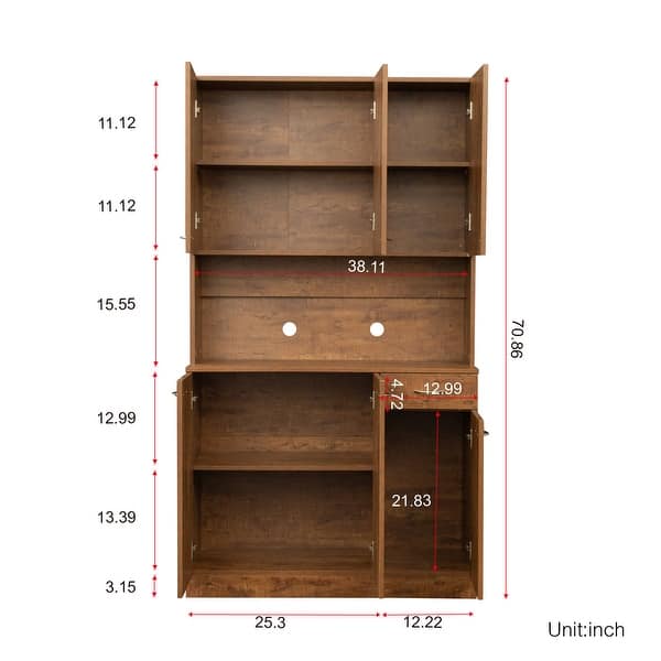 dimension image slide 5 of 8, 6-Doors Wardrobe Armoires / Kitchen Cabinet with Shelves & Drawer