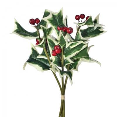 Real Touch Holly Sprig Bundle Faux Plants And Trees