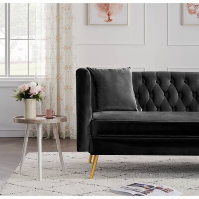 Modern Velvet Upholstered Living Room Bed Sofa with Removable Cushion Locationhandrail