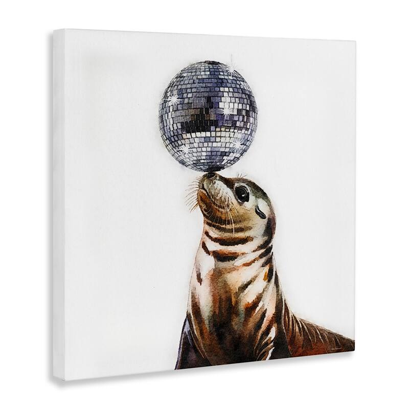 Stupell Seal Balancing Disco Ball Canvas Wall Art Design By Amanda Greenwood