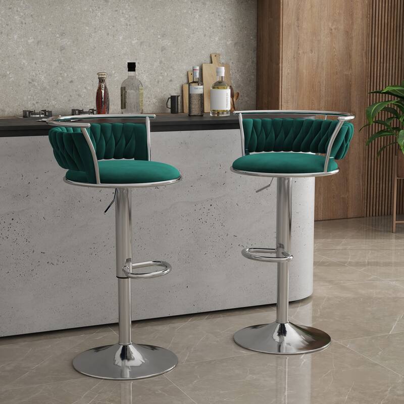 Set of 2 Velvet Adjustable Swivel Bar Stools