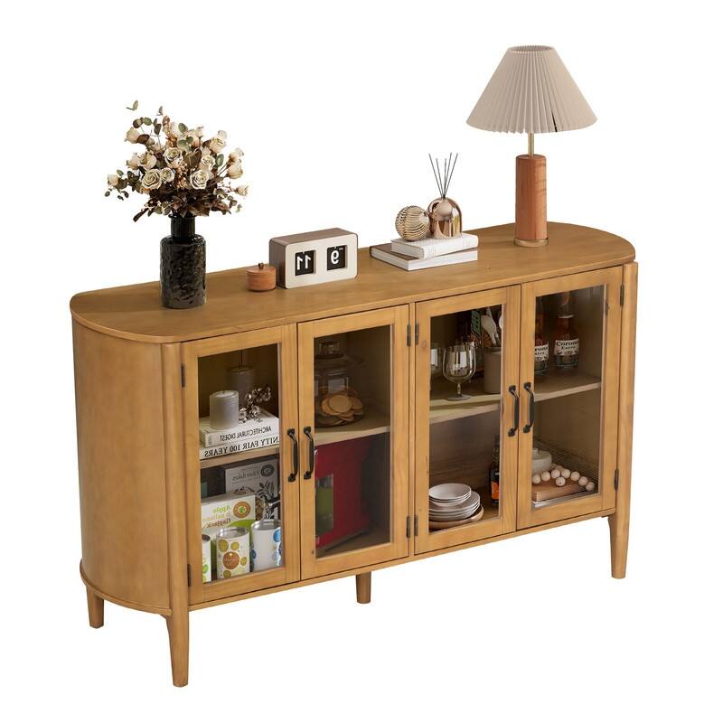 58" Sideboard with 4 Glass Doors for Living Room and Dining Room Organization